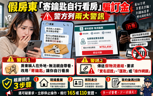假房東「寄鑰匙自行看房」騙訂金 警方列兩大警訊